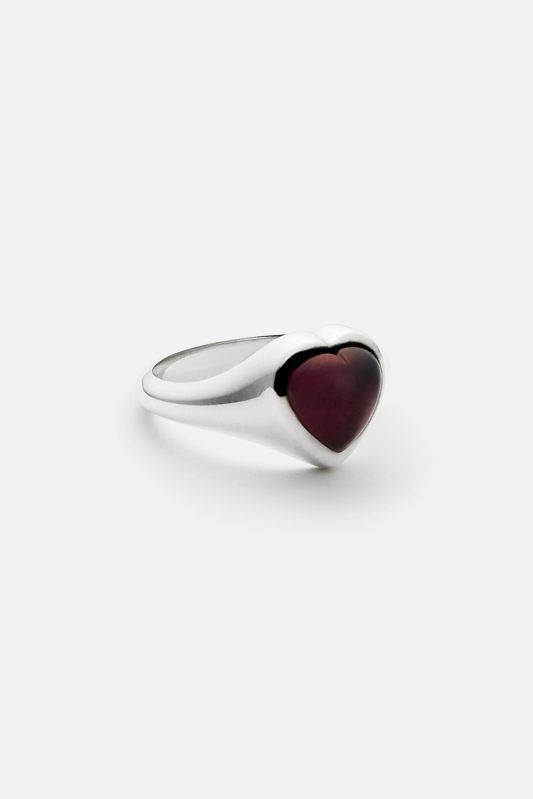 Lola Silver Garnet Heart Signet Ring — Limited Edition